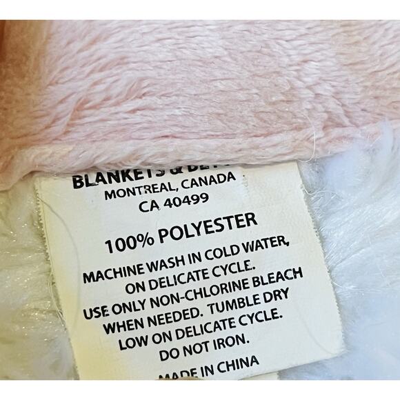 BLANKETS & BEYOND Pink Gray Feathers Leaves Baby Blanket Soft White 28x32” Plush - Picture 9 of 10